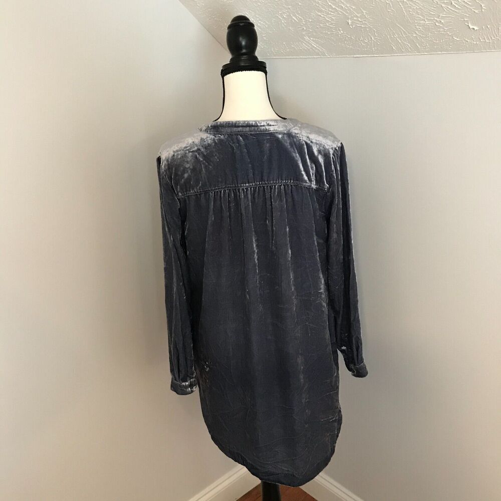 Anthropologie Melody Velvet Tunic Dress XS Slate Blue V-Neck Long Sleeve Pockets - Picture 4 of 12